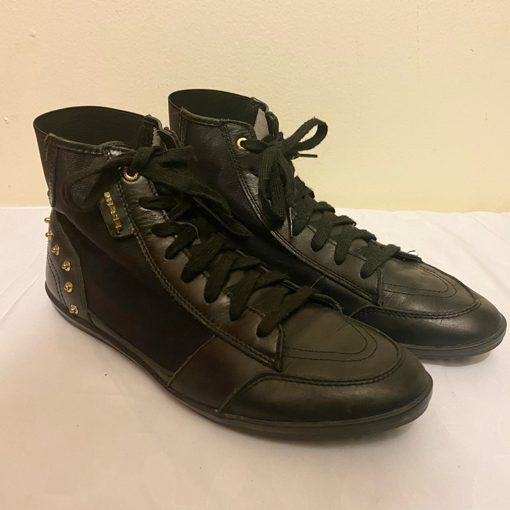 Diesel Black High-Top Sneakers with Gold Accents